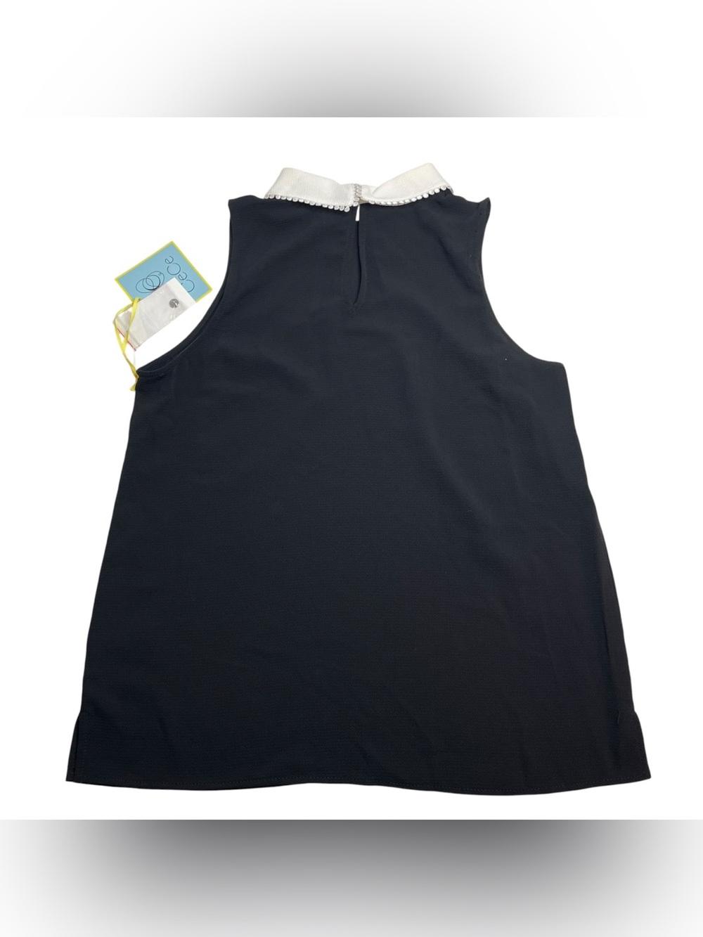 CeCe by Cynthia Steffe Sleeveless Black Blouse White Collar Size Small New NWT - Picture 3 of 7
